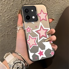 HONTINGA Vivo Y28 ile Uyumlu Kılıfı Silikon Kenar Sert Arka Düşüme Önleyici Basitlik Anti Düşme Kamera Korumali Pembe Yıldız Desen Telefon Kılıfı Kadın ve Erkek Için Uygundur K1-0707