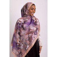 AYSHARA Hâle Çiçek Desenli Tek Taraflı Şal -  Mor