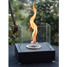 Aura Stone Model Masaüstü Şömine Siyah Gövde Dört Camlı 30X30X30 cm - Starkim