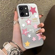 HONTINGA Vivo Y28 ile Uyumlu Kılıfı Silikon Kenar Sert Arka Düşüme Önleyici Basitlik Anti Düşme Kamera Korumali Pembe Yıldız Desen Telefon Kılıfı Kadın ve Erkek Için Uygundur K1-0707