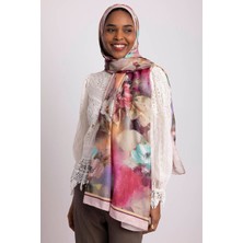 AYSHARA Hâle Çiçek Desenli Tek Taraflı Şal -  Pembe Gül