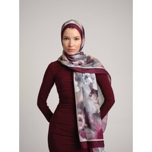 AYSHARA Hâle Çiçek Desenli Tek Taraflı Şal -  Bordo