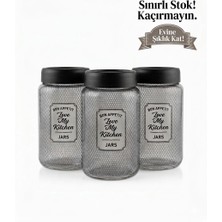 Bon Appetit 3'lü Cam Kavanoz Seti - 720 cc Siyah Kapaklı Erzak Saklama Kabı - Love My Kitchen Serisi