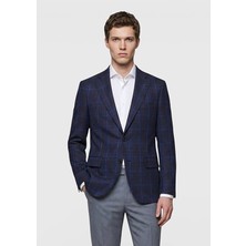 Ramsey İndigo Kareli Zeroweight Slim Fit Yün Karışımlı Ceket