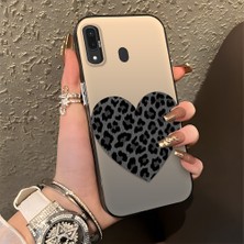 HONTINGA Samsung Galaxy A20 ile Uyumlu Kılıfı Silikon Kenar Sert Arka Düşüme Önleyici Basitlik Anti Düşme Kamera Korumali Leopar Kalp Desen Telefon Kılıfı Kadın ve Erkek Için Uygundur K1-0715