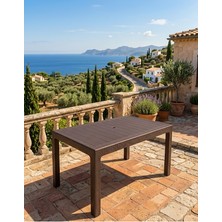 Buclee Kahverengi Rattan Görünümlü Bahçe Masası - 90X150 cm Camsız Dış Mekan Masası