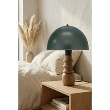 Art&Gift Haus Masif Ahşap Ayaklı Mika Füme Mantar Başlıklı Abajur Okuma Köşesi Masa Lambası