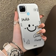 HONTINGA Realme C25Y ile Uyumlu Kılıfı Silikon Kenar Sert Arka Düşüme Önleyici Basitlik Anti Düşme Kamera Korumali Gülümseme Desen Telefon Kılıfı Kadın ve Erkek Için Uygundur K1-0738