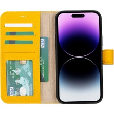 Gp Iguana Apple iPhone 15 Plus Uyumlu Deri Cüzdanlı Kılıf Mwwn FL12 Sarı