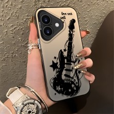 HONTINGA iPhone 16 Plus ile Uyumlu Kılıfı Silikon Kenar Sert Arka Düşüme Önleyici Basitlik Anti Düşme Kamera Korumali Gitar Desen Telefon Kılıfı Kadın ve Erkek Için Uygundur K1-0736