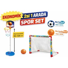 SAYICI Kids Basketbol Potası Futbol Kalesi 2’si 1 Arada Ayarlanabilir Set – Mini Toplar Dahil