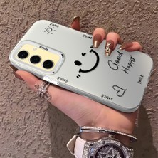 HONTINGA Samsung Galaxy S24 Fe ile Uyumlu Kılıfı Silikon Kenar Sert Arka Düşüme Önleyici Basitlik Anti Düşme Kamera Korumali Gülümseme Desen Telefon Kılıfı Kadın ve Erkek Için Uygundur K1-0738