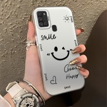 HONTINGA Samsung Galaxy A21S ile Uyumlu Kılıfı Silikon Kenar Sert Arka Düşüme Önleyici Basitlik Anti Düşme Kamera Korumali Gülümseme Desen Telefon Kılıfı Kadın ve Erkek Için Uygundur K1-0738