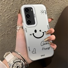 HONTINGA Samsung Galaxy S23 ile Uyumlu Kılıfı Silikon Kenar Sert Arka Düşüme Önleyici Basitlik Anti Düşme Kamera Korumali Gülümseme Desen Telefon Kılıfı Kadın ve Erkek Için Uygundur K1-0738