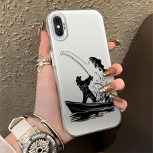 HONTINGA iPhone Xs Max ile Uyumlu Kılıfı Silikon Kenar Sert Arka Düşüme Önleyici Basitlik Anti Düşme Kamera Korumali Balık Tutma Desen Telefon Kılıfı Kadın ve Erkek Için Uygundur K1-0736