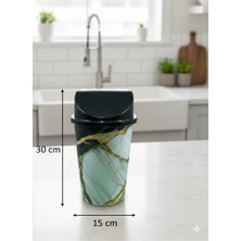 abnturk 5 Litre Click Kapaklı 30X15 cm Gold Mermer Görünümlü Lüks Desen Çöp Kovası