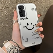 HONTINGA Samsung Galaxy A15 ile Uyumlu Kılıfı Silikon Kenar Sert Arka Düşüme Önleyici Basitlik Anti Düşme Kamera Korumali Gülümseme Desen Telefon Kılıfı Kadın ve Erkek Için Uygundur K1-0738