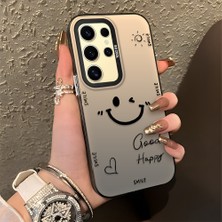 HONTINGA Samsung Galaxy S24 Ultra ile Uyumlu Kılıfı Silikon Kenar Sert Arka Düşüme Önleyici Basitlik Anti Düşme Kamera Korumali Gülümseme Desen Telefon Kılıfı Kadın ve Erkek Için Uygundur K1-0738