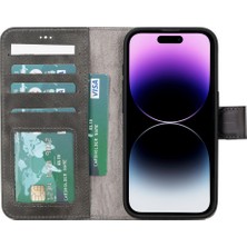 Gp Iguana Apple iPhone 15 Pro Uyumlu Deri Cüzdanlı Kılıf Mwwn VS4EF Gri