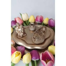 Doğal Altın Renk Dekoratif Aile ve Bebek Biblo Seti - 3'lü Figür Takımı ✨💛