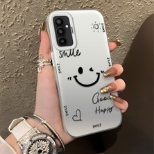 HONTINGA Samsung Galaxy M13 ile Uyumlu Kılıfı Silikon Kenar Sert Arka Düşüme Önleyici Basitlik Anti Düşme Kamera Korumali Gülümseme Desen Telefon Kılıfı Kadın ve Erkek Için Uygundur K1-0738