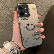 HONTINGA Vivo Y28 ile Uyumlu Kılıfı Silikon Kenar Sert Arka Düşüme Önleyici Basitlik Anti Düşme Kamera Korumali Gülümseme Desen Telefon Kılıfı Kadın ve Erkek Için Uygundur K1-0738