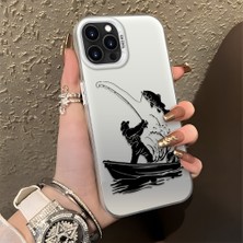 HONTINGA iPhone 15 Pro ile Uyumlu Kılıfı Silikon Kenar Sert Arka Düşüme Önleyici Basitlik Anti Düşme Kamera Korumali Balık Tutma Desen Telefon Kılıfı Kadın ve Erkek Için Uygundur K1-0736