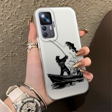 HONTINGA Xiaomi Mi 12T Pro ile Uyumlu Kılıfı Silikon Kenar Sert Arka Düşüme Önleyici Basitlik Anti Düşme Kamera Korumali Balık Tutma Desen Telefon Kılıfı Kadın ve Erkek Için Uygundur K1-0736