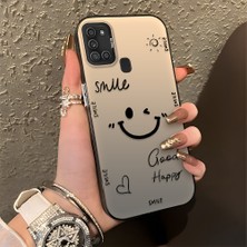 HONTINGA Samsung Galaxy A21S ile Uyumlu Kılıfı Silikon Kenar Sert Arka Düşüme Önleyici Basitlik Anti Düşme Kamera Korumali Gülümseme Desen Telefon Kılıfı Kadın ve Erkek Için Uygundur K1-0738