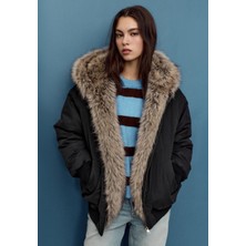 Allbucks Stradivarius, Kapüşonlu Suni Kürk Astarlı Şişme Bomber Ceket ABSTR3770