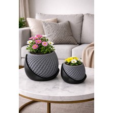 Alpin Premium Dekoratif Saksı 2’li Set – Pla Malzeme Sağlıklı Modern Tasarım Saksı ve Stand | Masa Üstü Salon Saksısı