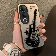 HONTINGA Vivo V50 Lite ile Uyumlu Kılıfı Silikon Kenar Sert Arka Düşüme Önleyici Basitlik Anti Düşme Kamera Korumali Gitar Desen Telefon Kılıfı Kadın ve Erkek Için Uygundur K1-0736