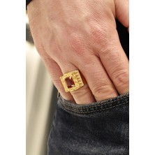 Aydın Kuyumculuk 14 Ayar Altın,kırmızı Taşlı Erkek Yüzüğü AGYZK308