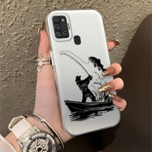 HONTINGA Samsung Galaxy A21S ile Uyumlu Kılıfı Silikon Kenar Sert Arka Düşüme Önleyici Basitlik Anti Düşme Kamera Korumali Balık Tutma Desen Telefon Kılıfı Kadın ve Erkek Için Uygundur K1-0736