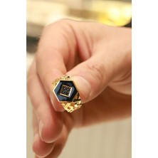 Aydın Kuyumculuk 14 Ayar Altın,siyah Taşlı Erkek Yüzüğü AGYZK307