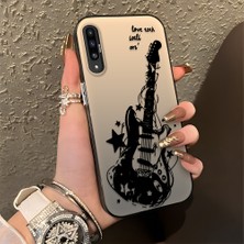 HONTINGA Samsung Galaxy A50 ile Uyumlu Kılıfı Silikon Kenar Sert Arka Düşüme Önleyici Basitlik Anti Düşme Kamera Korumali Gitar Desen Telefon Kılıfı Kadın ve Erkek Için Uygundur K1-0736