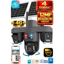 Ventus O-Kam OK335 12MP 4 Kameralı 4G Çift Solar Panel AOV Gece Görüş Sesli Konuşma Çakar Led