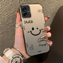 HONTINGA Samsung Galaxy A06 ile Uyumlu Kılıfı Silikon Kenar Sert Arka Düşüme Önleyici Basitlik Anti Düşme Kamera Korumali Gülümseme Desen Telefon Kılıfı Kadın ve Erkek Için Uygundur K1-0738