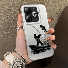 HONTINGA Infinix Smart 8 Pro ile Uyumlu Kılıfı Silikon Kenar Sert Arka Düşüme Önleyici Basitlik Anti Düşme Kamera Korumali Balık Tutma Desen Telefon Kılıfı Kadın ve Erkek Için Uygundur K1-0736