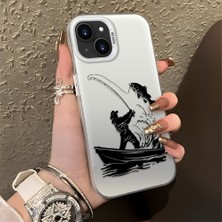 HONTINGA iPhone 13 Mini ile Uyumlu Kılıfı Silikon Kenar Sert Arka Düşüme Önleyici Basitlik Anti Düşme Kamera Korumali Balık Tutma Desen Telefon Kılıfı Kadın ve Erkek Için Uygundur K1-0736