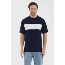 Werroni Erkek Lacivert Renk Beyaz Parçalı Modern Tasarım T-Shirt