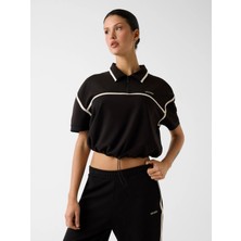 Guess Jasmine Kısa Polo Yakalı Yarım Fermuarlı Kadın Siyah Sweatshirt V6GP01K2945-JBLK