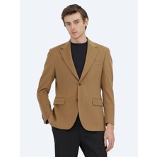Kip Deve Tüyü Düz Modern Fit Yün Karışımlı Ceket