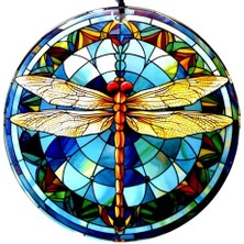 Akinco Yusufçuk Kuşlu 23 Santimetre Çapında Füzyon Cam Duvar Süsü