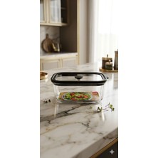 Ogeda Home Mien Vakumlu Cam Saklama Kabı Siyah Kapaklı 470 Ml- Silikon Contalı Sızdırmaz Cam Saklama Kabı 470ML