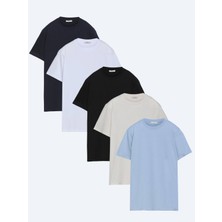 Kip Çok Renkli 5'li Düz %100 Pamuk T-Shirt