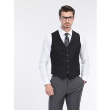 Kip Siyah Slim Fit Klasik Dokuma Yelek