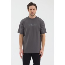 Werroni Erkek Koyu Gri Renk Jakarlı Kumaş Baskılı Slim Fit T-Shirt
