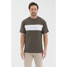Werroni Erkek Haki Renk Beyaz Parçalı Modern Tasarım T-Shirt