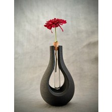3D Snaxx Şık Tasarımlı Cam Tüplü Dekoratif Vazo – Minimal Siyah Masa Üstü Çiçeklik – 9X9X16 cm